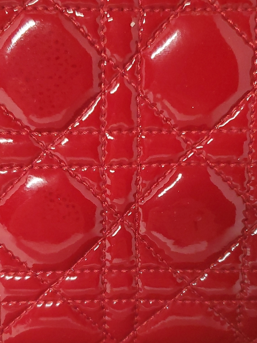 Authentic Christian Dior Red Quilted Patent Cannage Chain-Strap Shoulder Bag - Picture 6 of 16